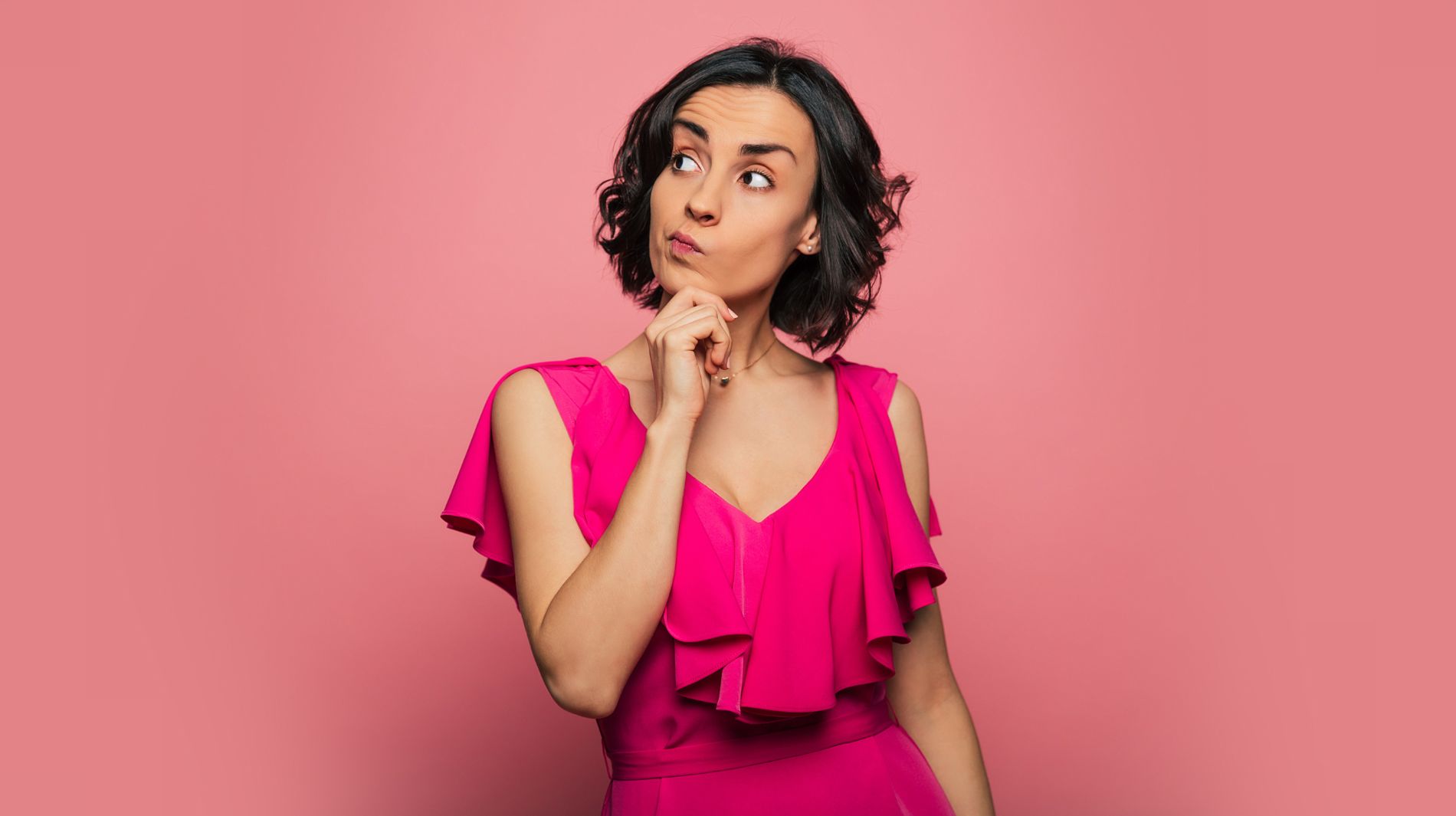 Woman thinking about which type of radio commercial to choose